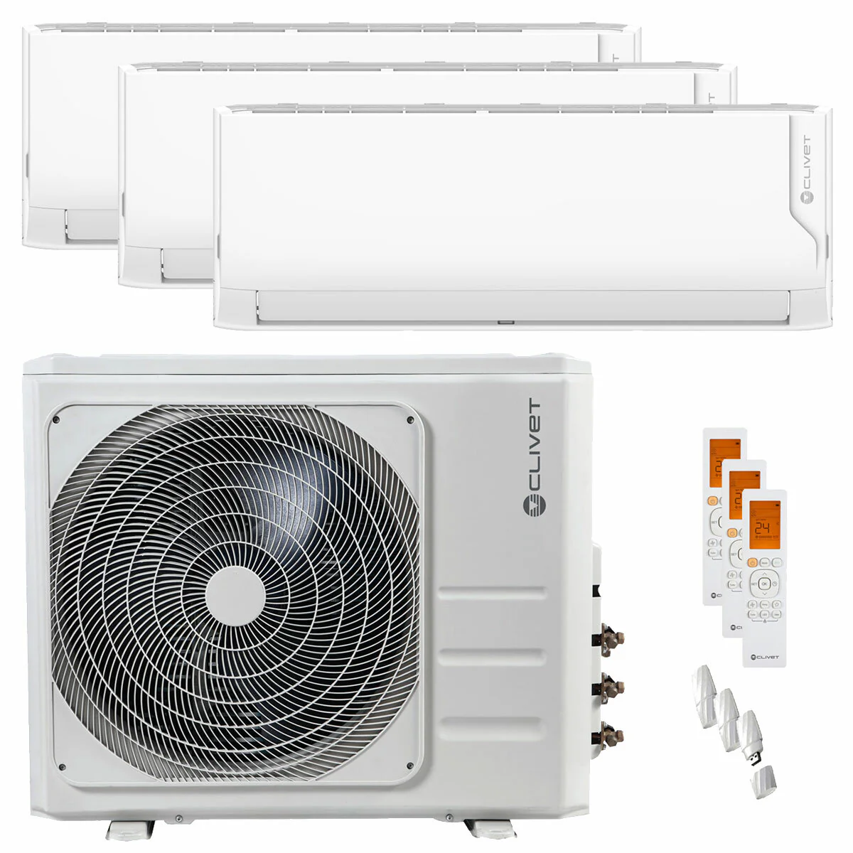Condizionatore Clivet Cristallo 2 trial split 12000+12000+24000 BTU inverter A++ wifi unità esterna 10.5 kW