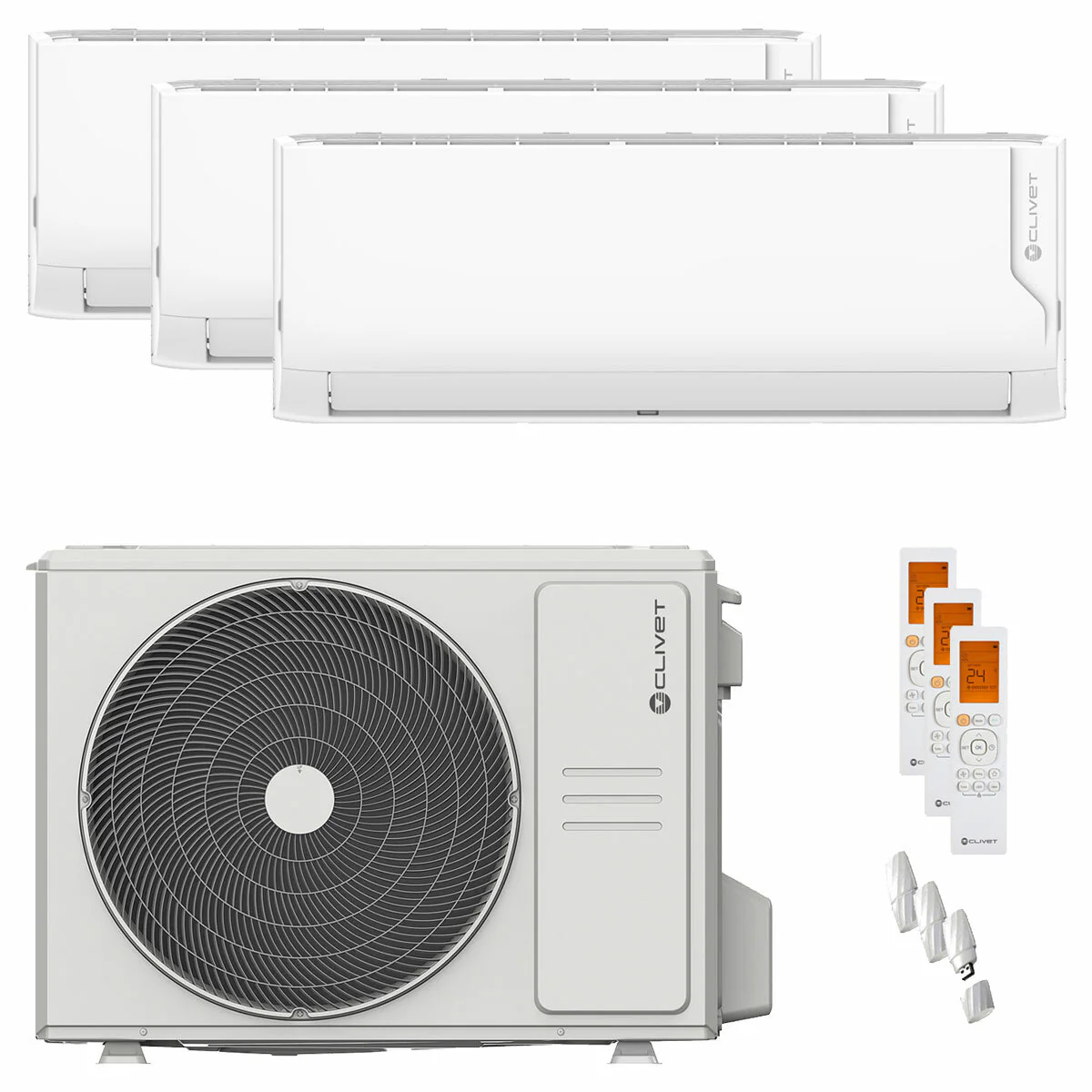 Condizionatore Clivet Cristallo 2 trial split 9000+12000+12000 BTU inverter A++ wifi unità esterna 7.9 kW