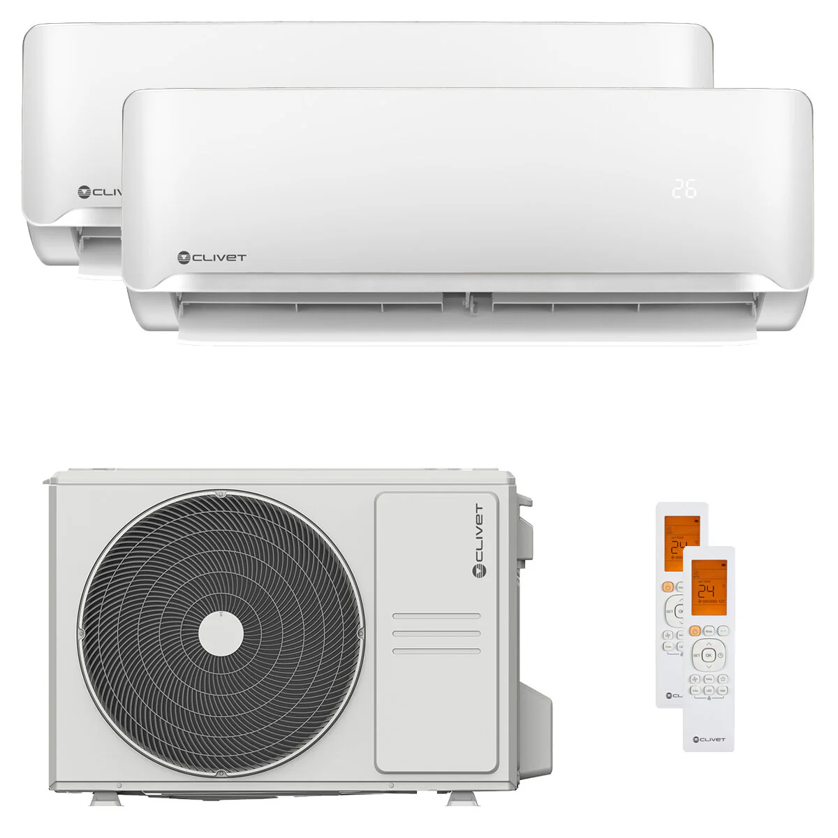 Condizionatore Clivet Essential 2 dual split 12000+12000 BTU inverter A+ unità esterna 6,2 kW