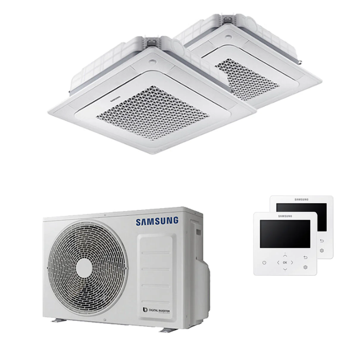 Condizionatore Samsung Cassetta Windfree 4 vie dual split 12000+12000 BTU inverter A+++ unità esterna 5,0 kW