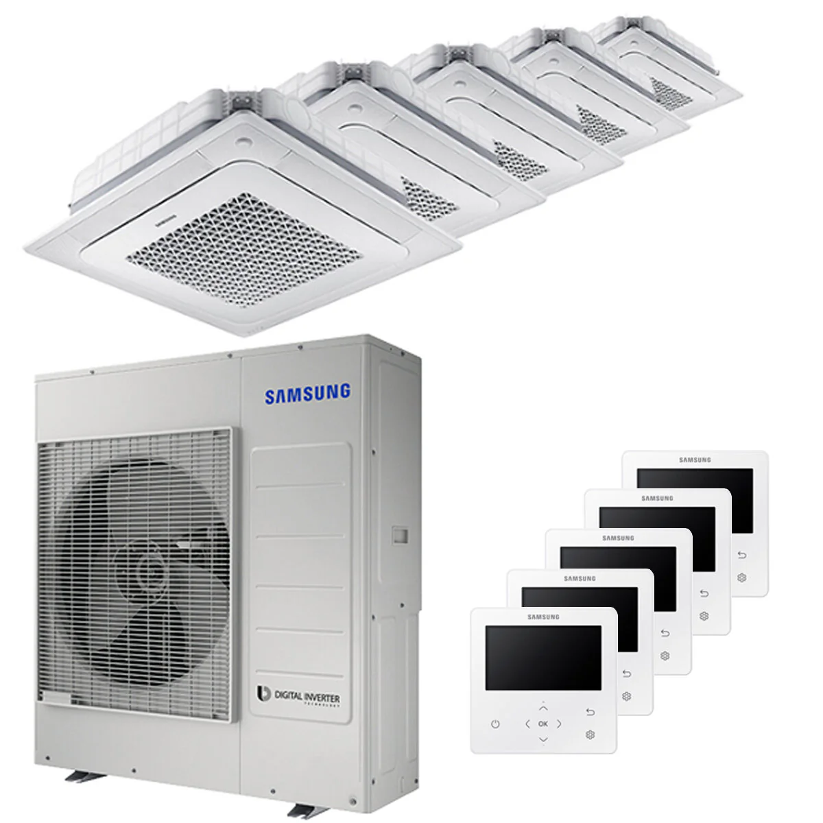 Condizionatore Samsung Cassetta Windfree 4 vie penta split 7000+7000+7000+12000+12000 BTU inverter A++ unità esterna 10,0 kW