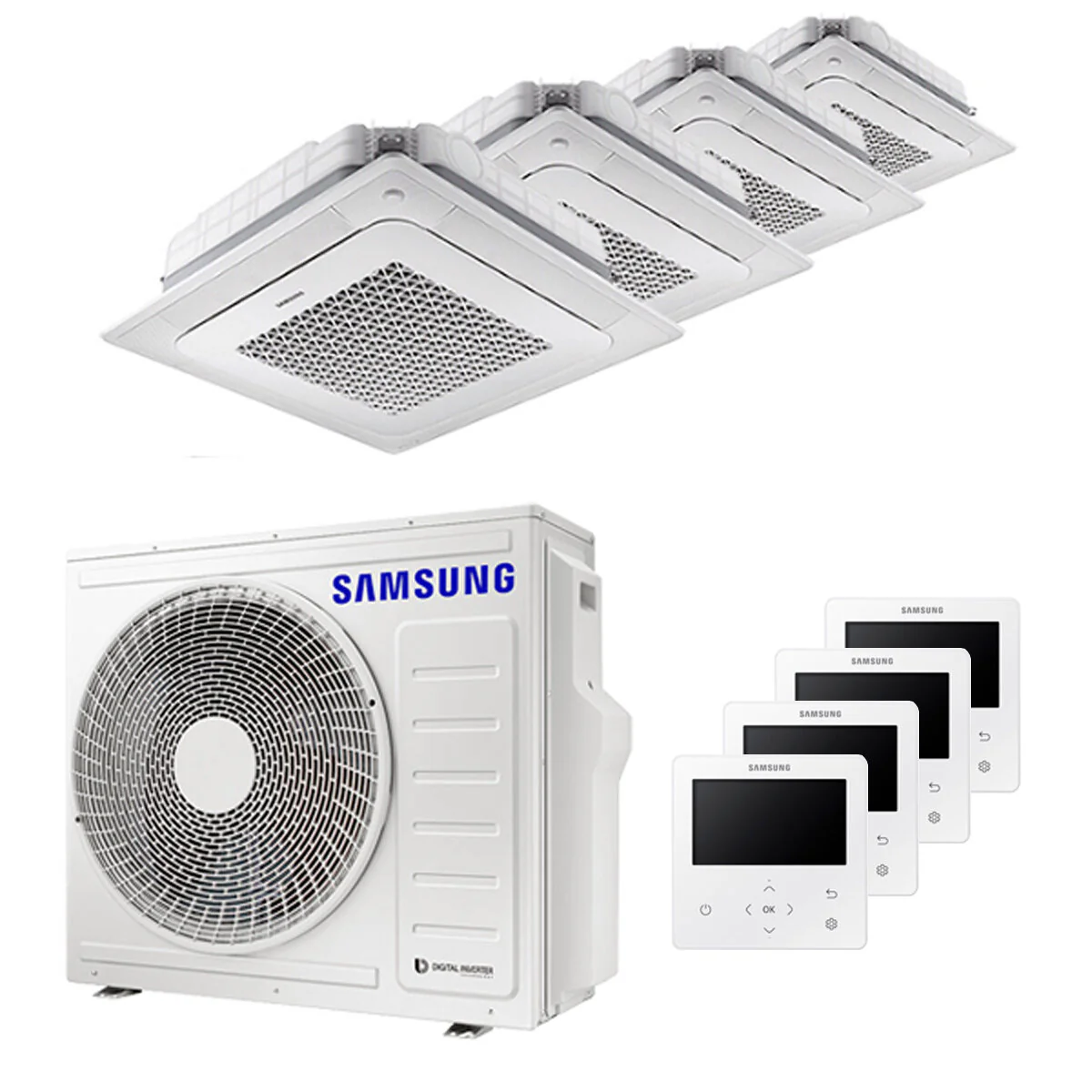 Condizionatore Samsung Cassetta Windfree 4 vie quadri split 7000+7000+7000+9000 BTU inverter A++ unità esterna 8,0 kW