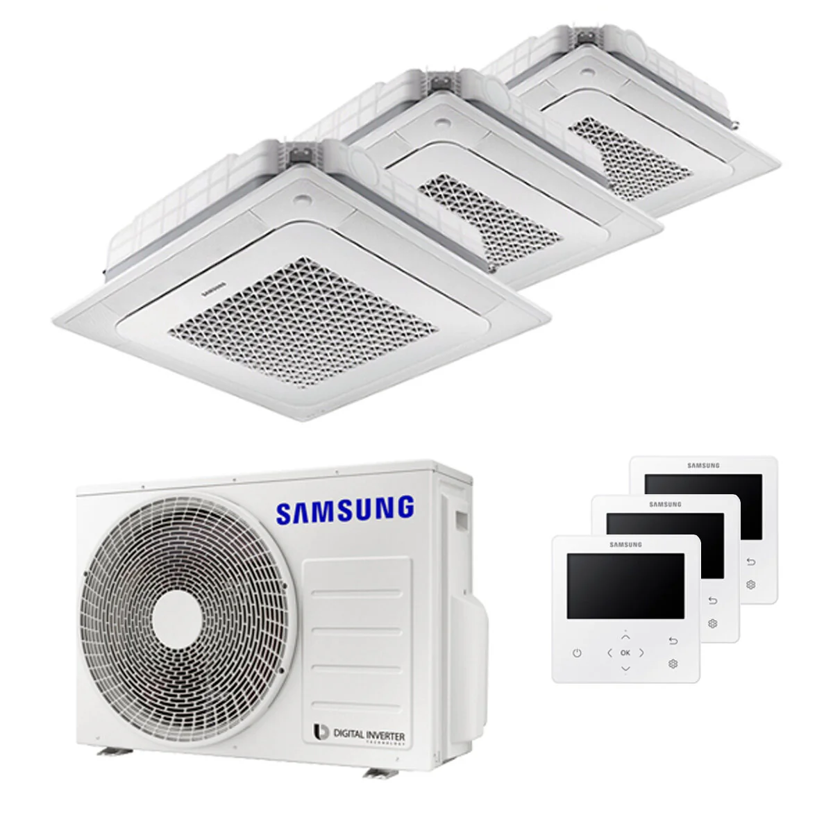 Condizionatore Samsung Cassetta Windfree 4 vie trial split 7000+7000+9000 BTU inverter A+++ unità esterna 5,2 kW