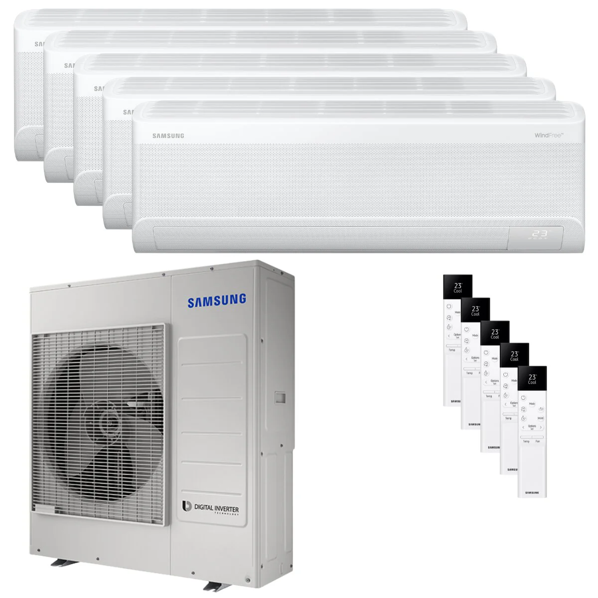 Condizionatore Samsung Windfree Avant S2 penta split 7000+7000+7000+7000+7000 BTU inverter A++ wifi unità esterna 10 kW