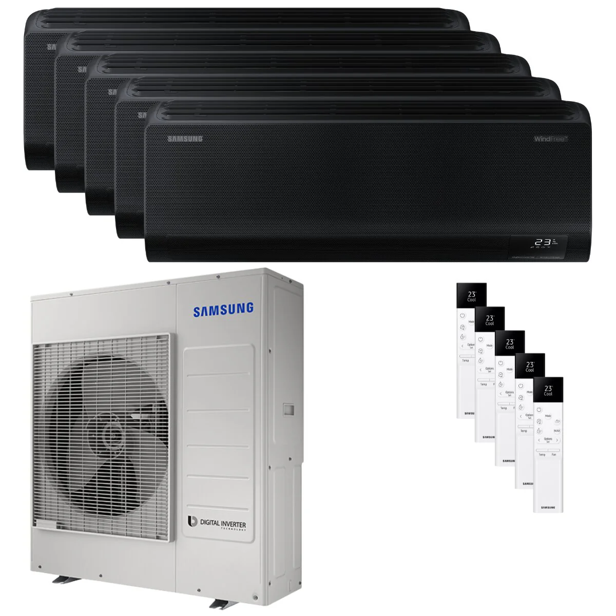 Condizionatore Samsung Windfree Black penta split 7000+9000+9000+9000+12000 BTU inverter A++ wifi unità esterna 10 kW