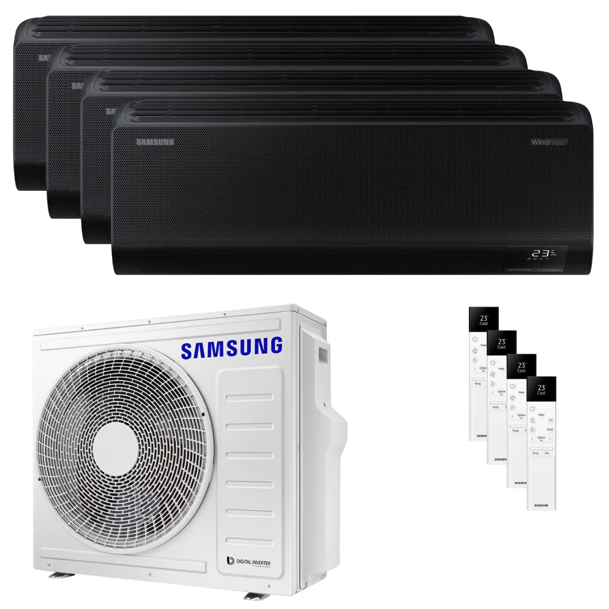 Condizionatore Samsung Windfree Black quadri split 7000+7000+7000+12000 BTU inverter A++ wifi unità esterna 8 kW
