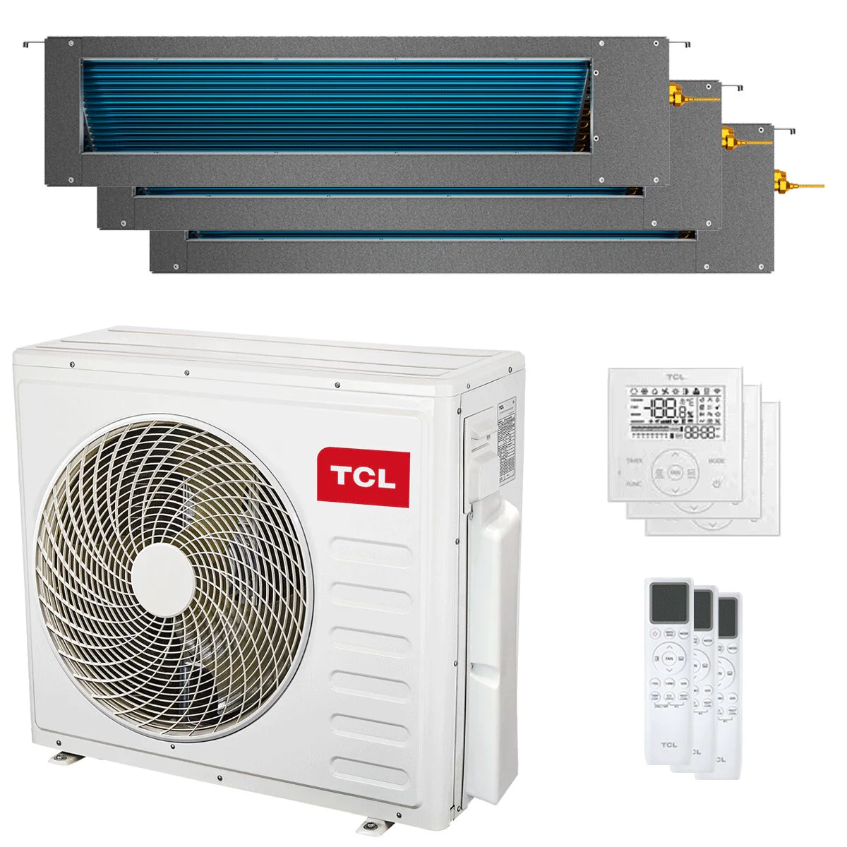Condizionatore TCL Canalizzabile Serie D trial split 18000+18000+18000 BTU inverter A++ wifi unità esterna 12.2 kW