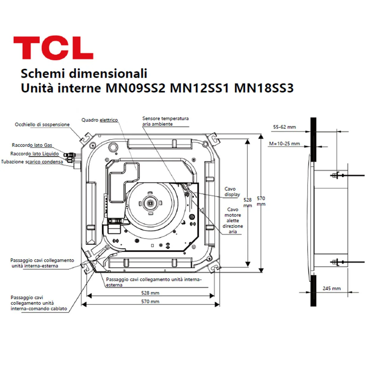 Condizionatore TCL Cassetta 4 vie Serie S dual split 9000+12000 BTU inverter A++ wifi unità esterna 5.1 kW - Image 4