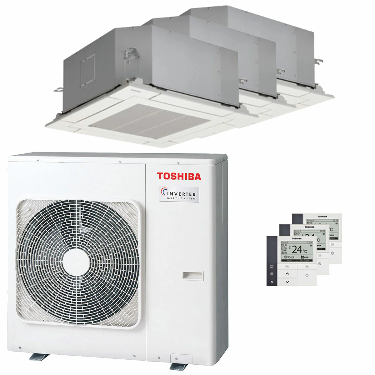 Condizionatore Toshiba Cassetta compatta U2 a 4 vie trial split 9000+9000+12000 BTU inverter A+++  unità esterna 7 kW