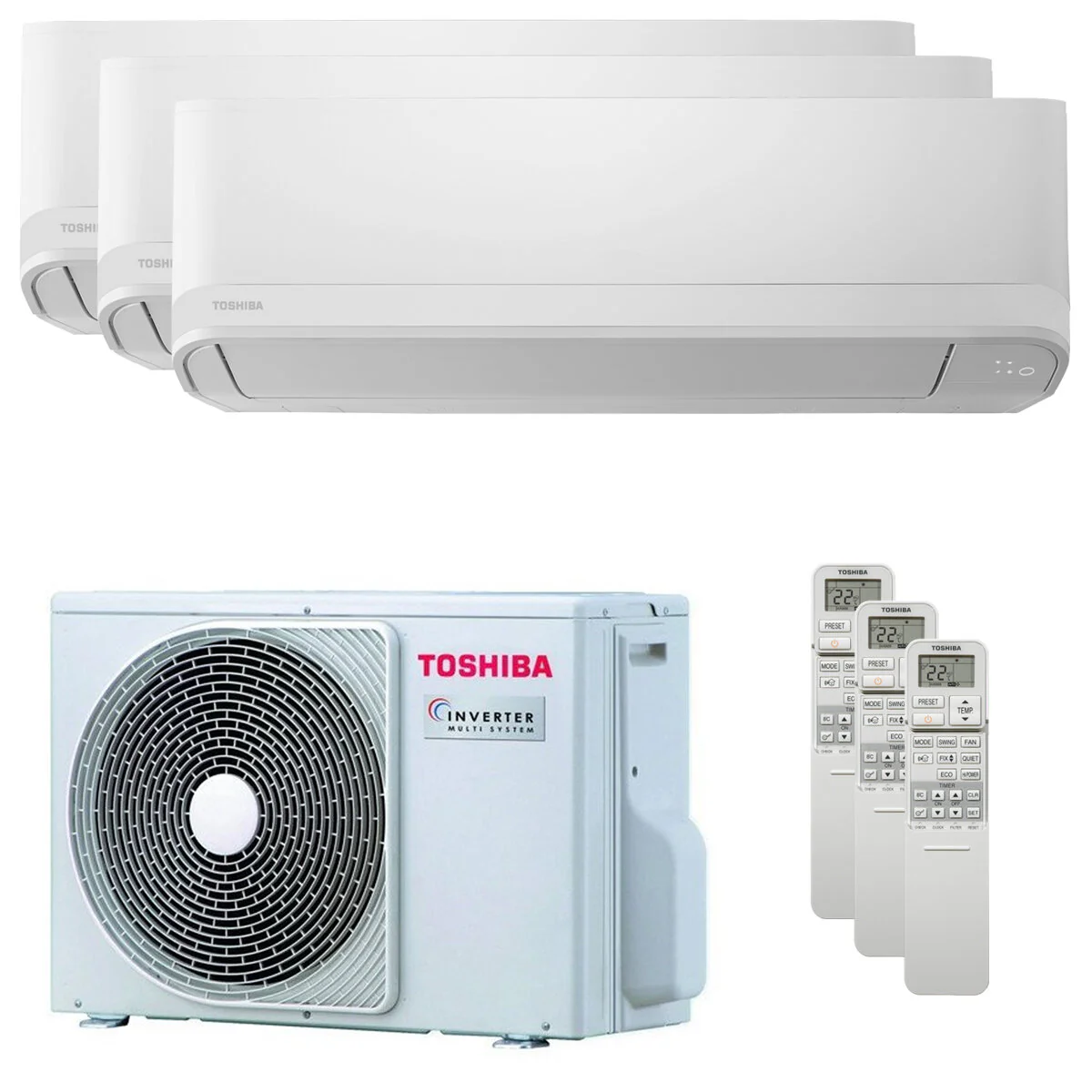 Condizionatore Toshiba Seiya Classic 2025 trial split 7000+7000+12000 BTU inverter A+++ unità esterna 5.2 kW