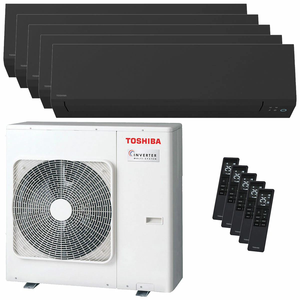 Condizionatore Toshiba SHORAI Edge Black penta split 7000+9000+9000+9000+16000 BTU inverter A++ wifi unità esterna 10 kW