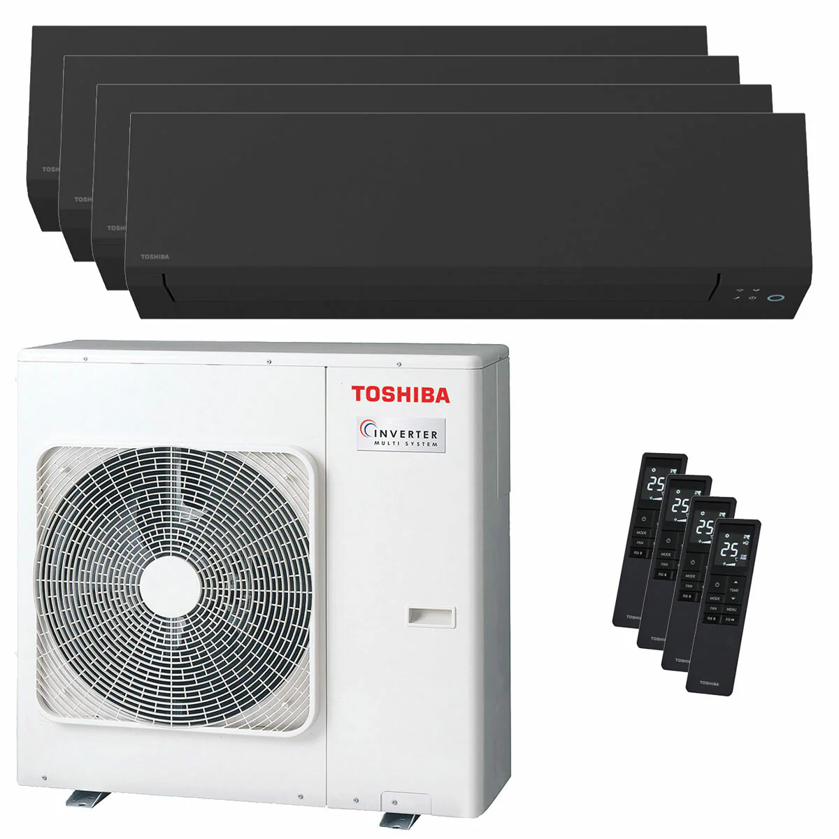 Condizionatore Toshiba SHORAI Edge Black quadri split 7000+7000+7000+18000 BTU inverter A++ wifi unità esterna 8 kW