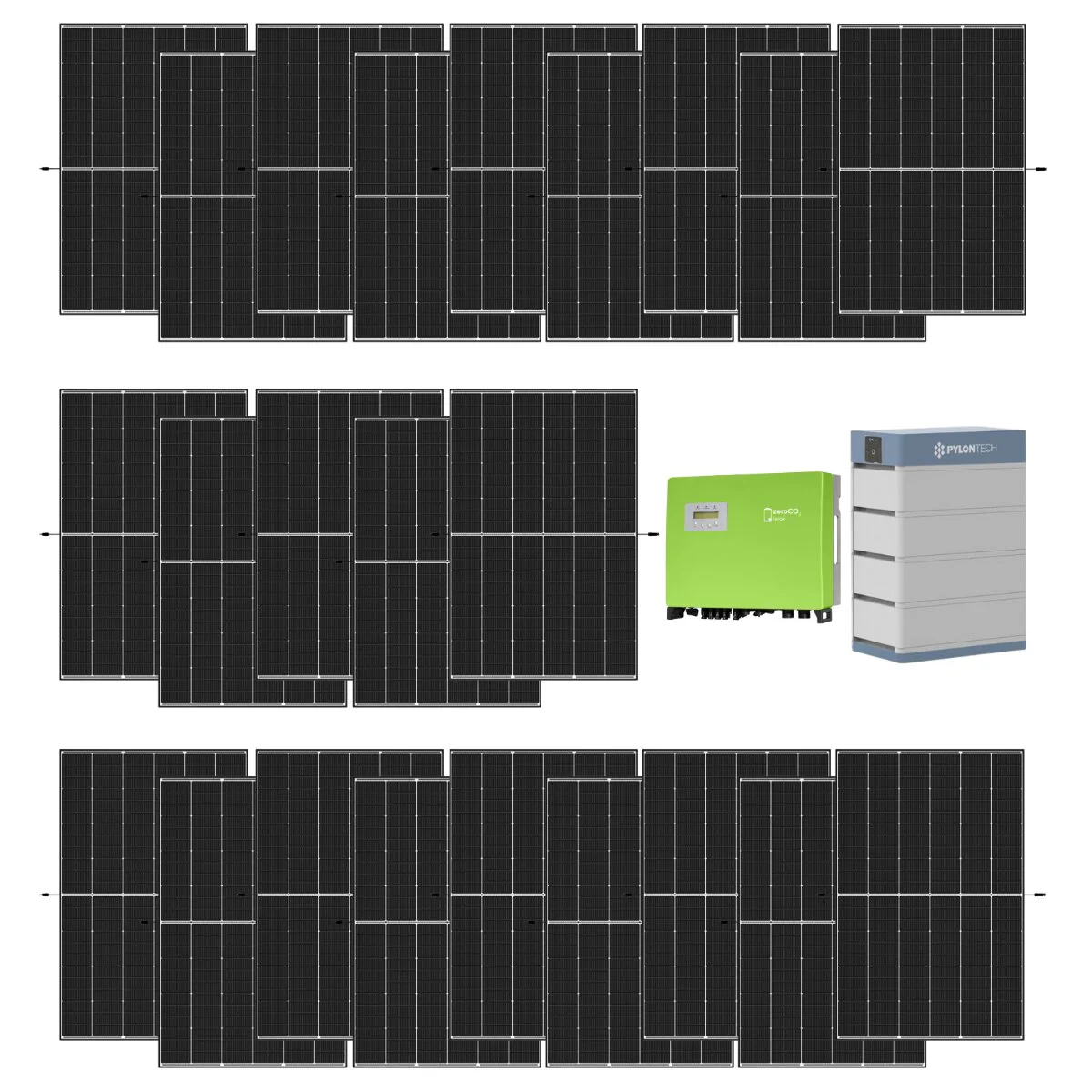 Kit fotovoltaico 10 kW con 23 pannelli fotovoltaici Trina Solar 450 W + Inverter Energy trifase 10 kW +  4 batterie di accumulo Pylontech 3,55 kW