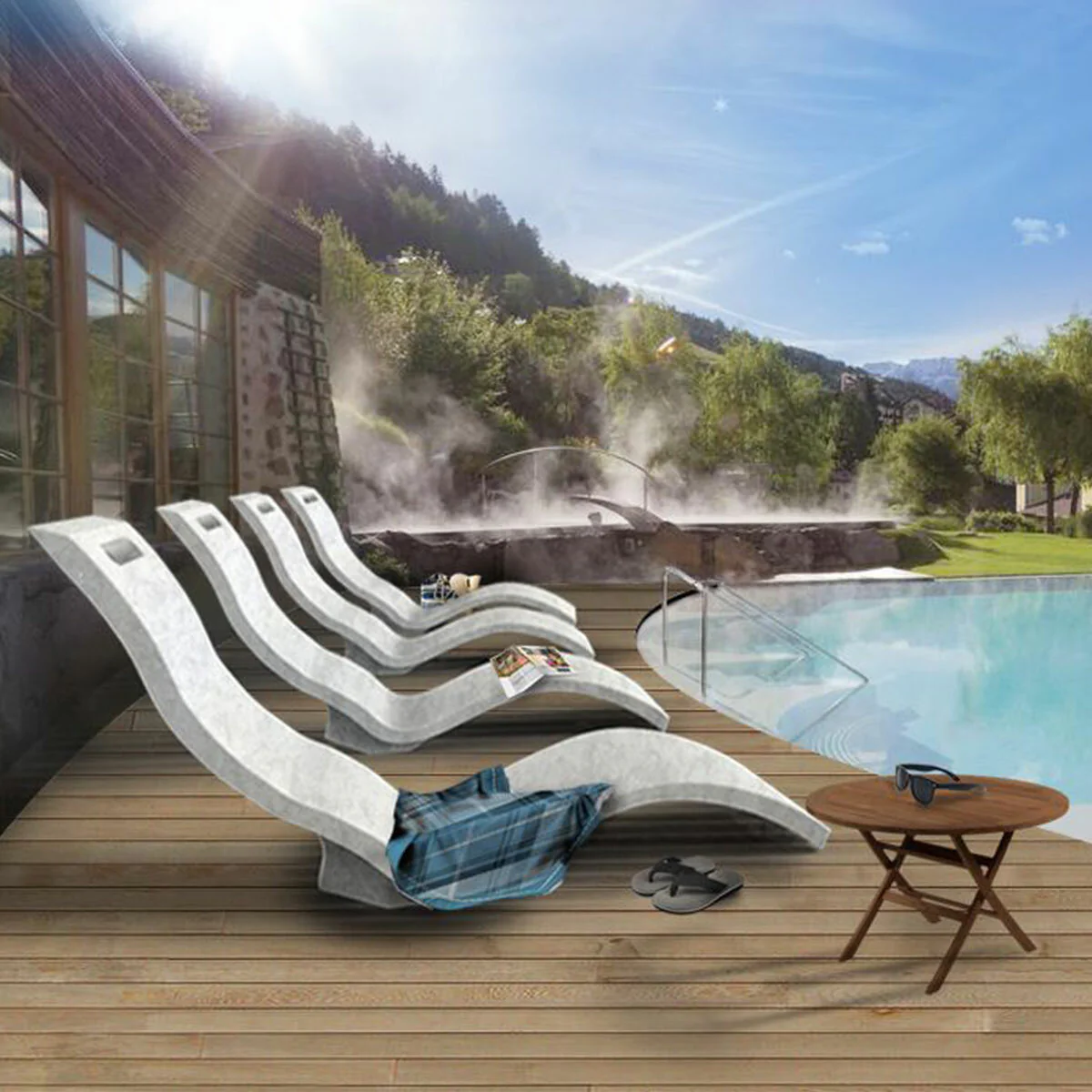 Lettino Prendisole Arkema Serendipity Chaise in polietilene HD di colore bianco - Image 2