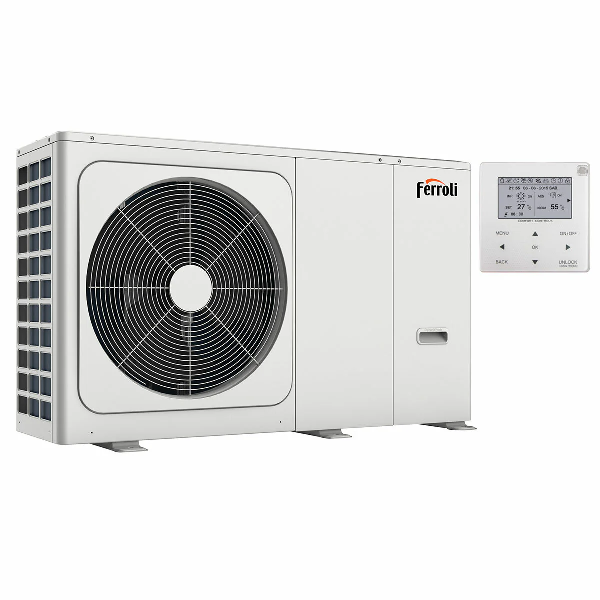 Pompa di calore aria acqua Ferroli Omnia M 3.2 HI9 12T kW Monoblocco Trifase Inverter R32 A++ - CON RESISTENZA ELETTRICA INTEGRATA