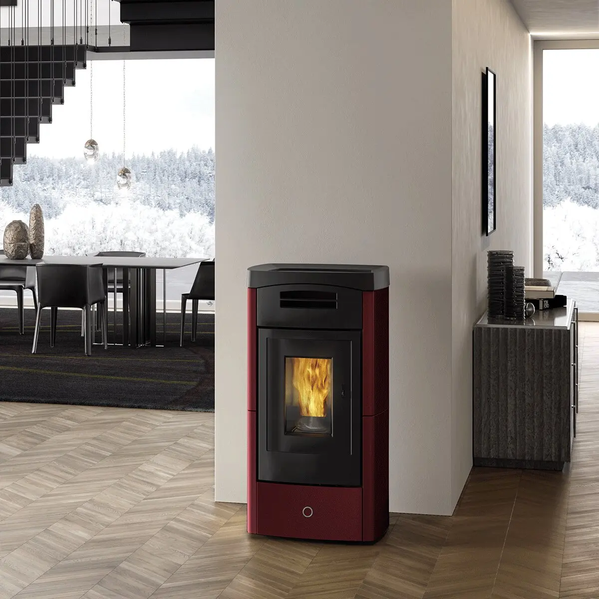 Stufa a pellet EK63 DAILY130++ - gruppo Edilkamin - 12,5 kW ad aria canalizzata Bordeaux - Image 3