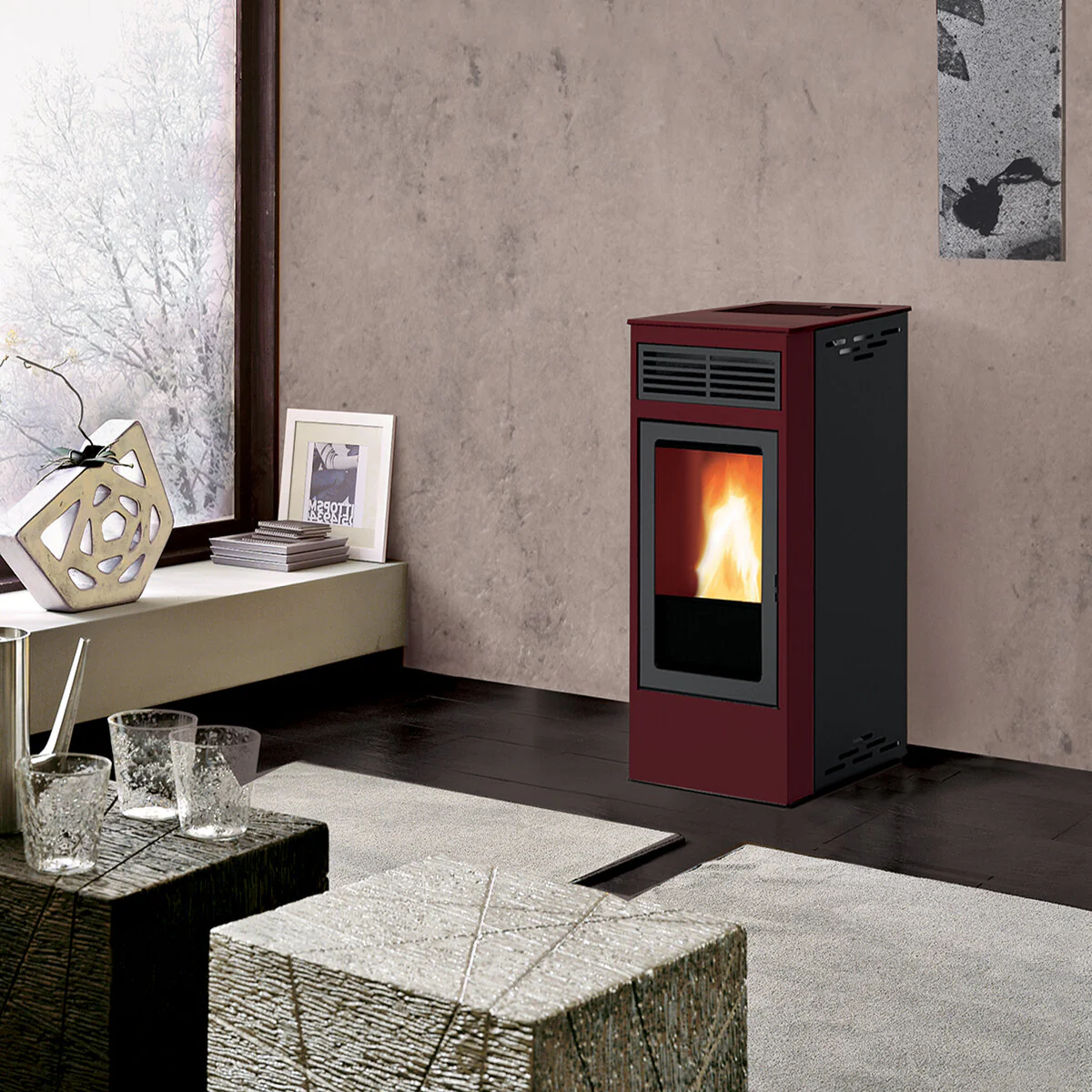 Stufa a pellet Italiana Camini Yulia 7 kW ad aria bordeaux - Image 2
