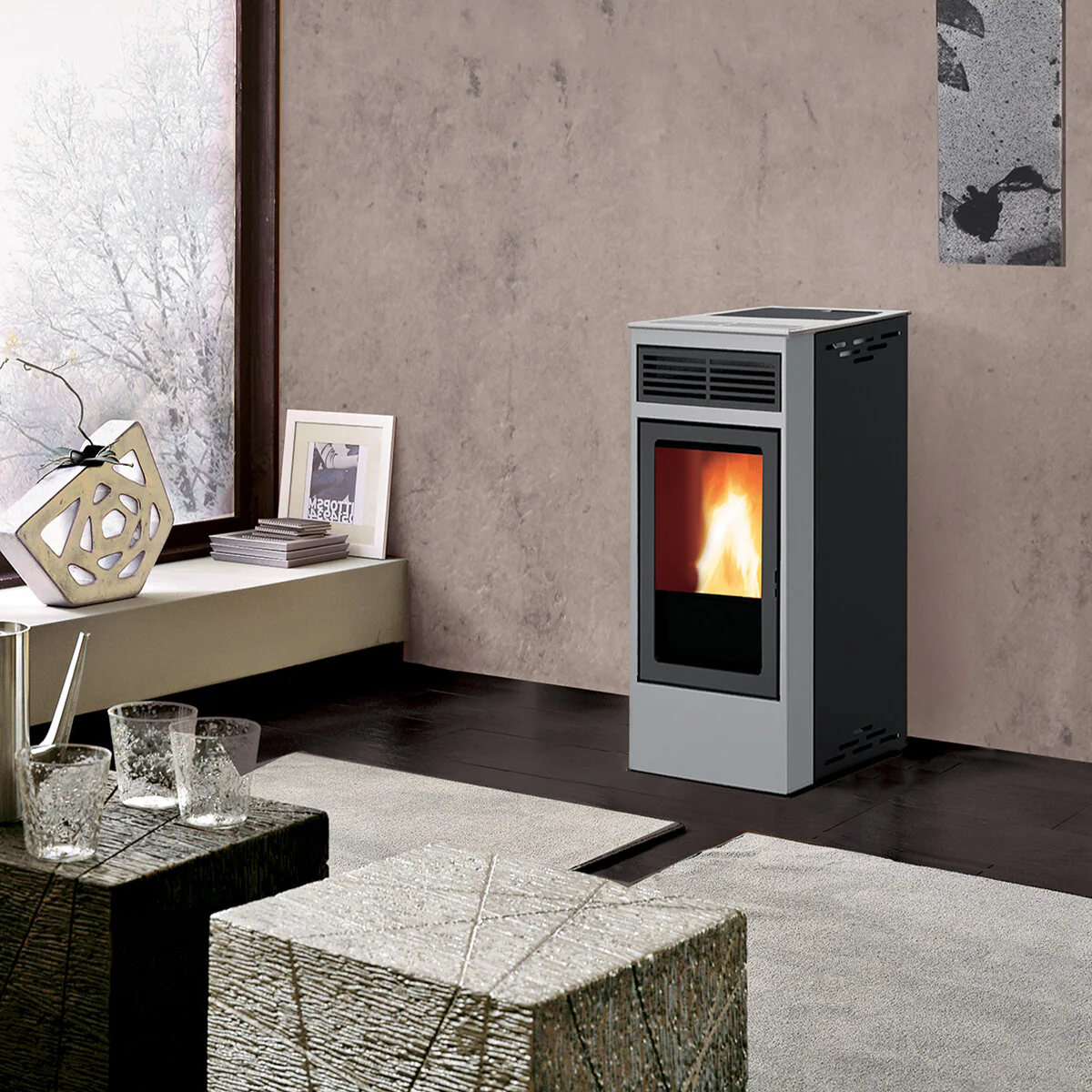 Stufa a pellet Italiana Camini Yulia 7 kW ad aria grigio chiaro - Image 2