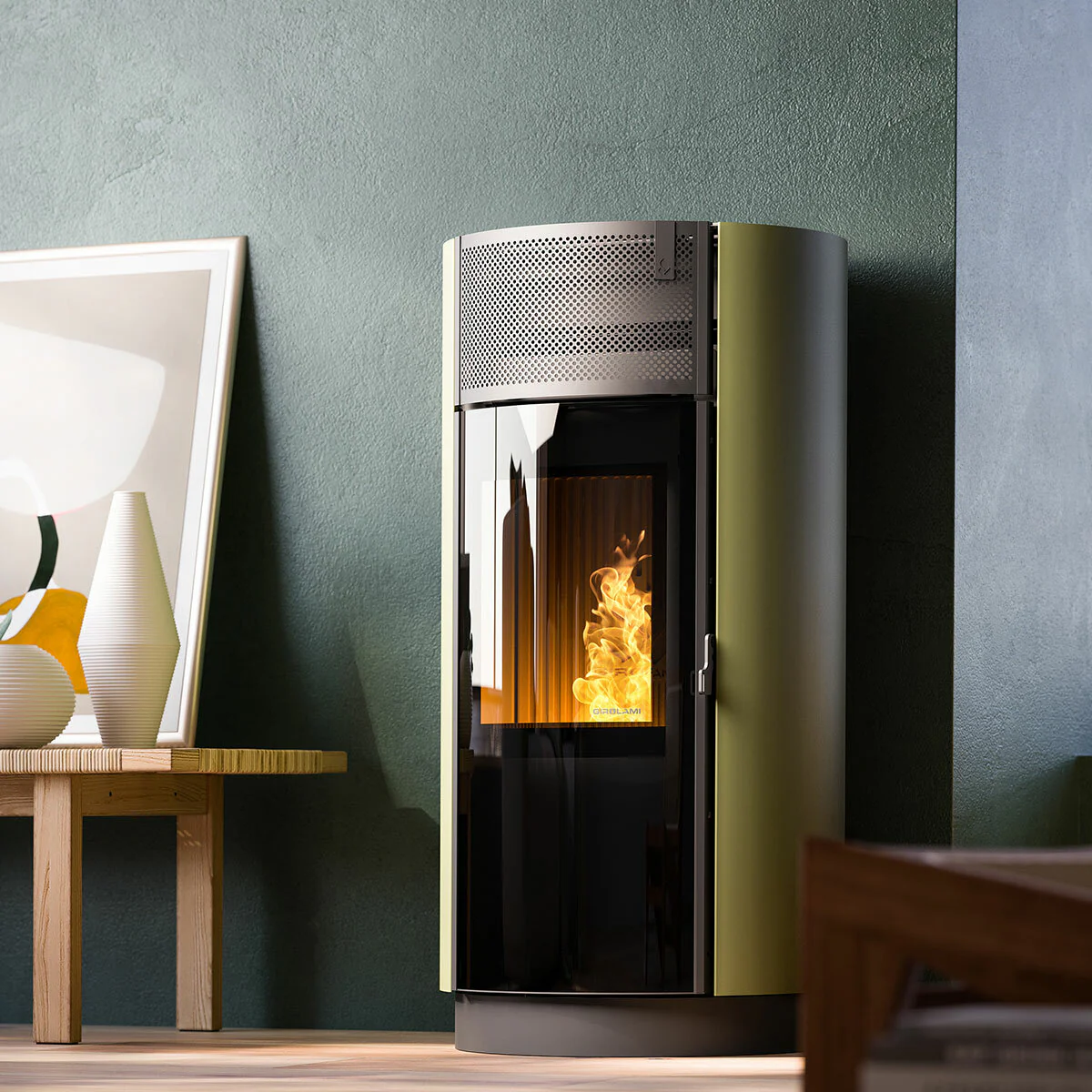 Stufa a pellet Girolami Round 9 8 kW ad aria WiFi - Verde - Image 3