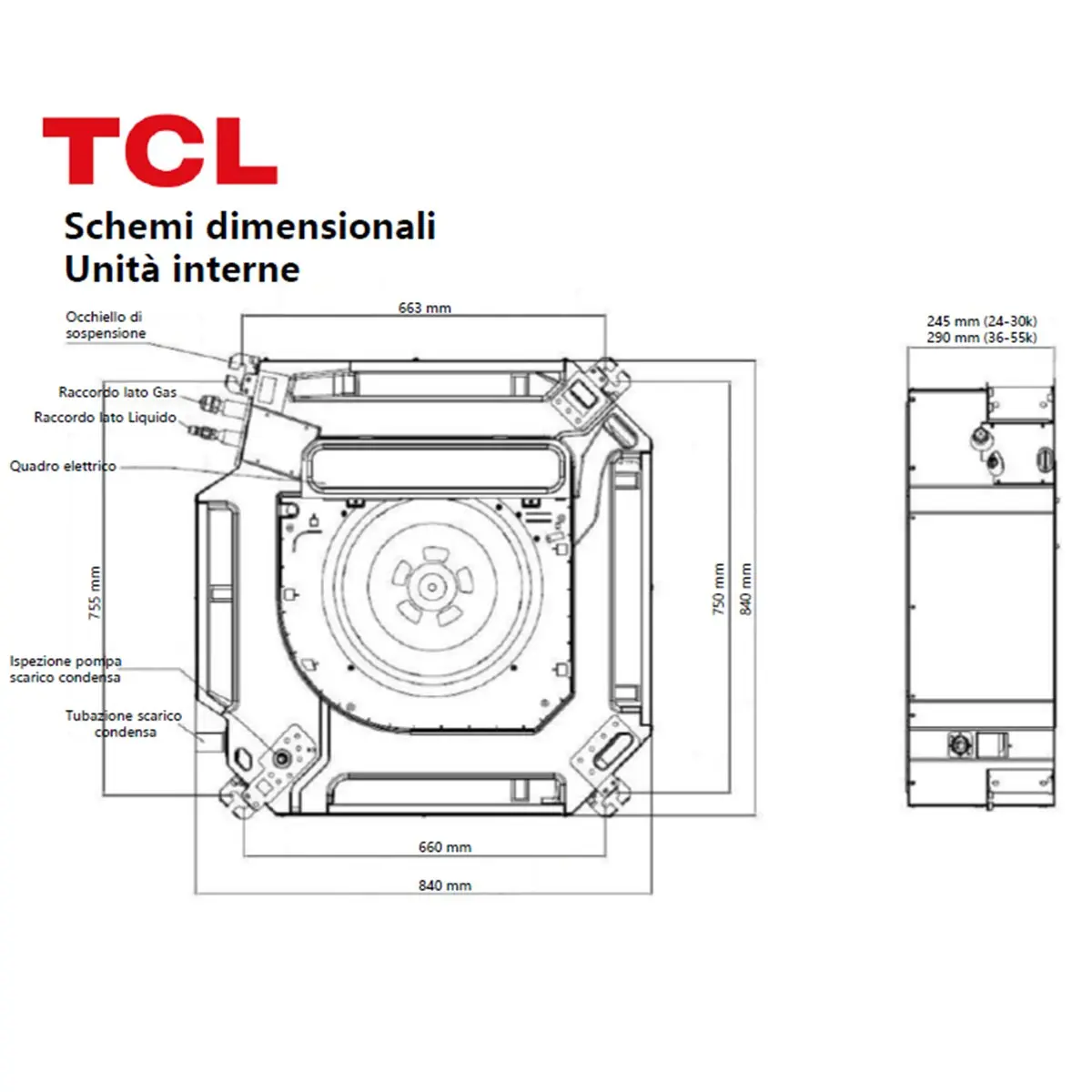 Unità interna TCL Cassetta 4 vie Serie S Standard 48000 BTU R32 Inverter WiFi - Image 2